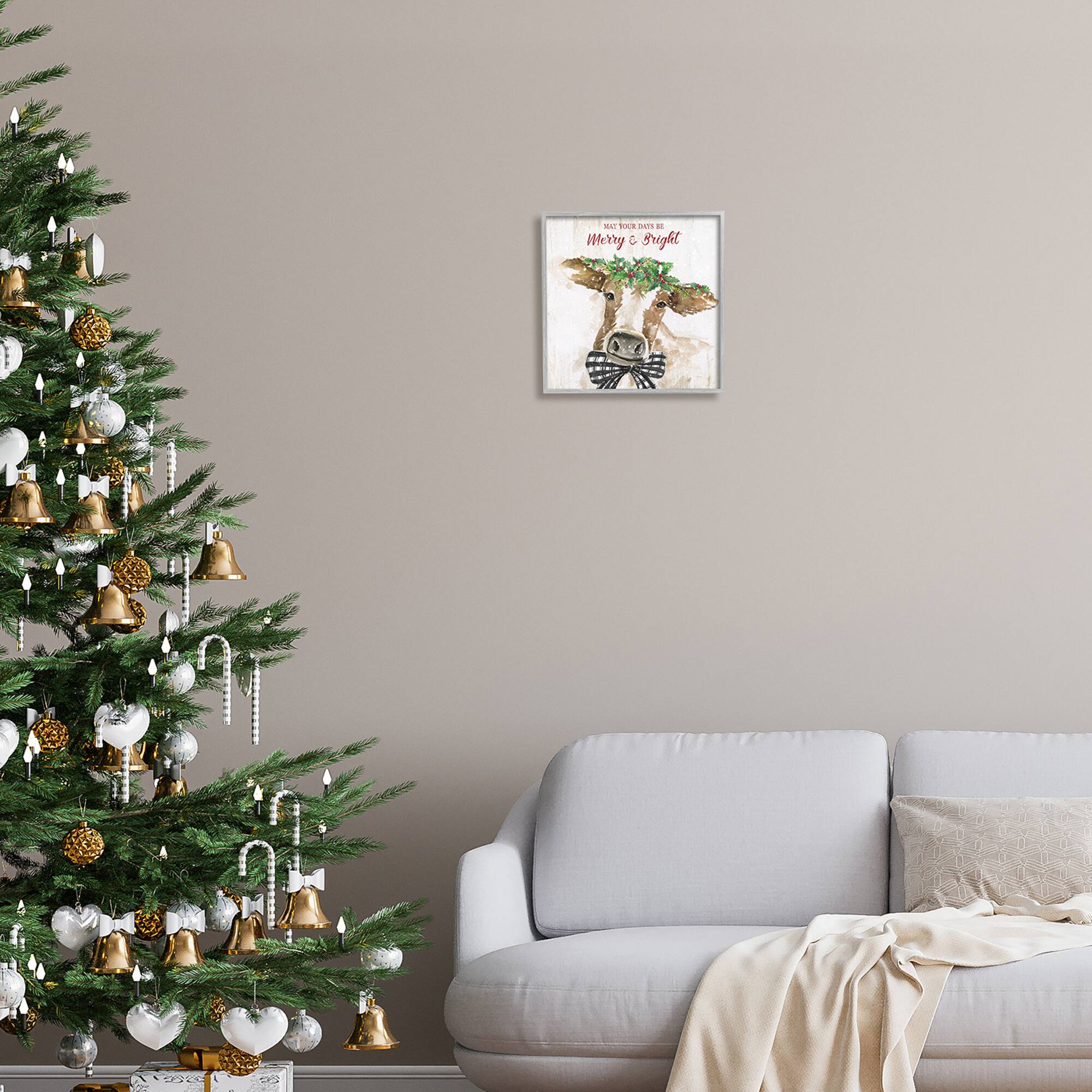 Stupell Industries Merry & Bright Holiday Cattle Framed Giclee Art